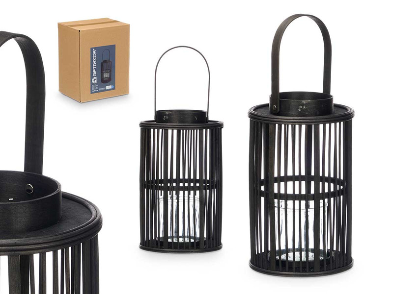 Farol de bambú negro med